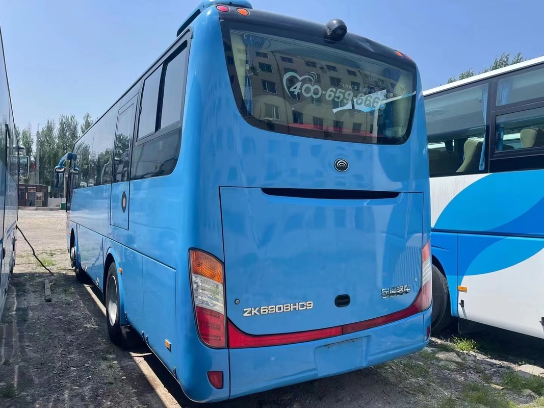 ব্যবহৃত বাস এবং কোচ 39 আসনের ইউচাই ইঞ্জিন 245hp 2015 বছরের নীল রঙের বিরল ইঞ্জিন ইয়াং টং ZK6908