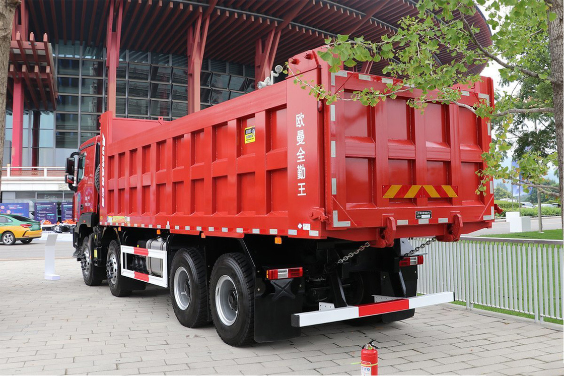 ফোটন ডাম্প ট্রাক 15 টন 580 অশ্বশক্তি 8X4 7.6M লাল দেহ ডাবল রিয়ার অক্ষ ইউ আকৃতির কার্গো বক্স